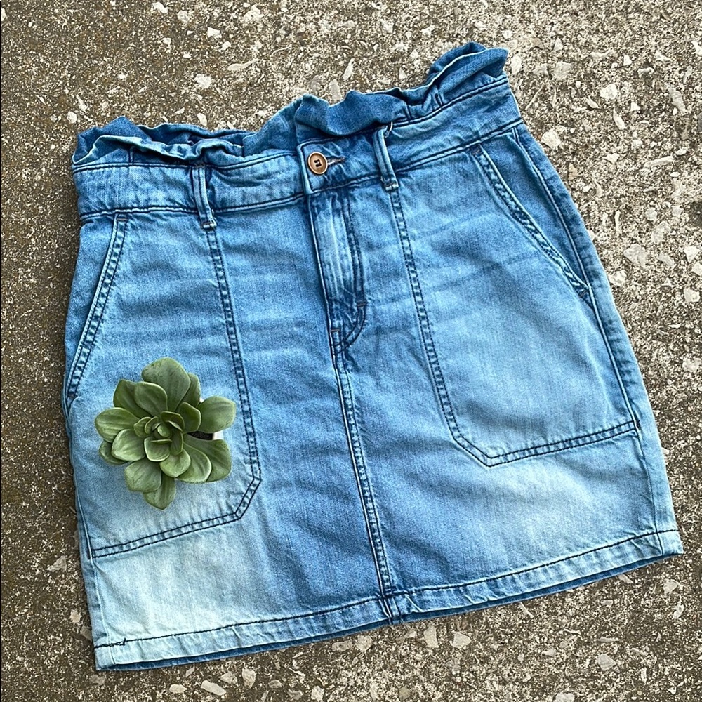 Free People | Splendor In The Grass Denim Jean Paper Bag Waist Mini Skirt